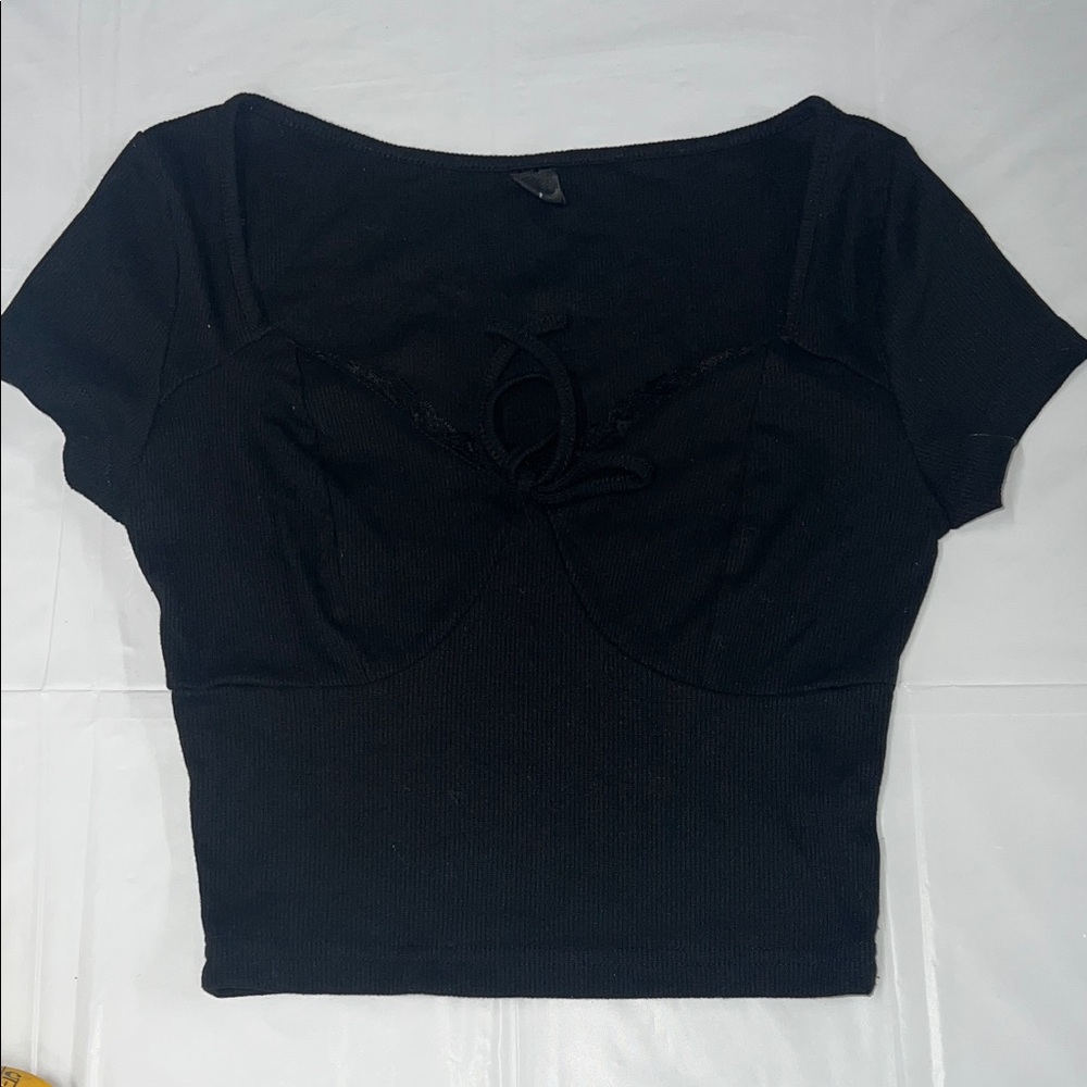 Shein - Black Sweatheart Neckline with tie Top - XS